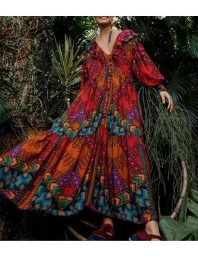 NWT Farm Rio Yawanawa Stripes Ankle Dress. ( tiny flaw) size L